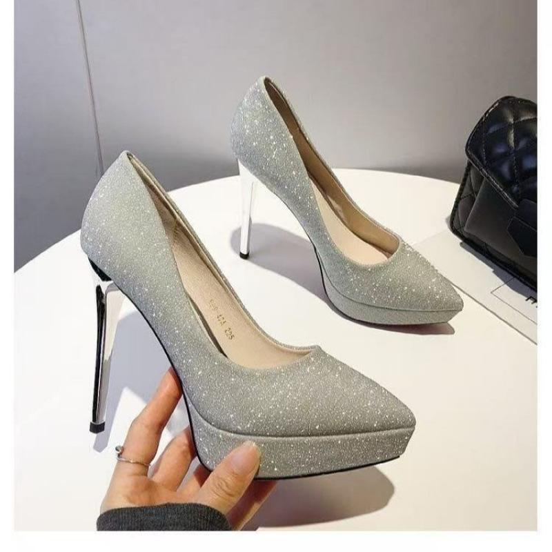 2025 Women's Stiletto Heels: Banquet Evening Dress Shoes with 12CM Waterproof Platform and Pointed Toe High Heels