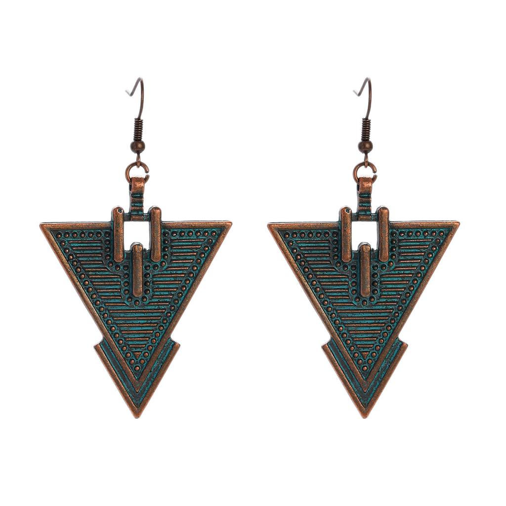 Antique Bronze Metal Earrings Vintage Geometric Round Triangle Dangle Pendientes Earrings Women's Ethnic Indian Jhumka Zircon