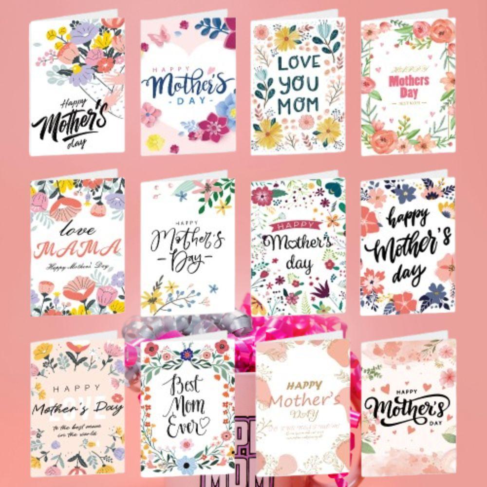 12pcs Festival Party Gift Card Foldable Message Card Mother's Day Greeting Card  Happy Mother's Day
