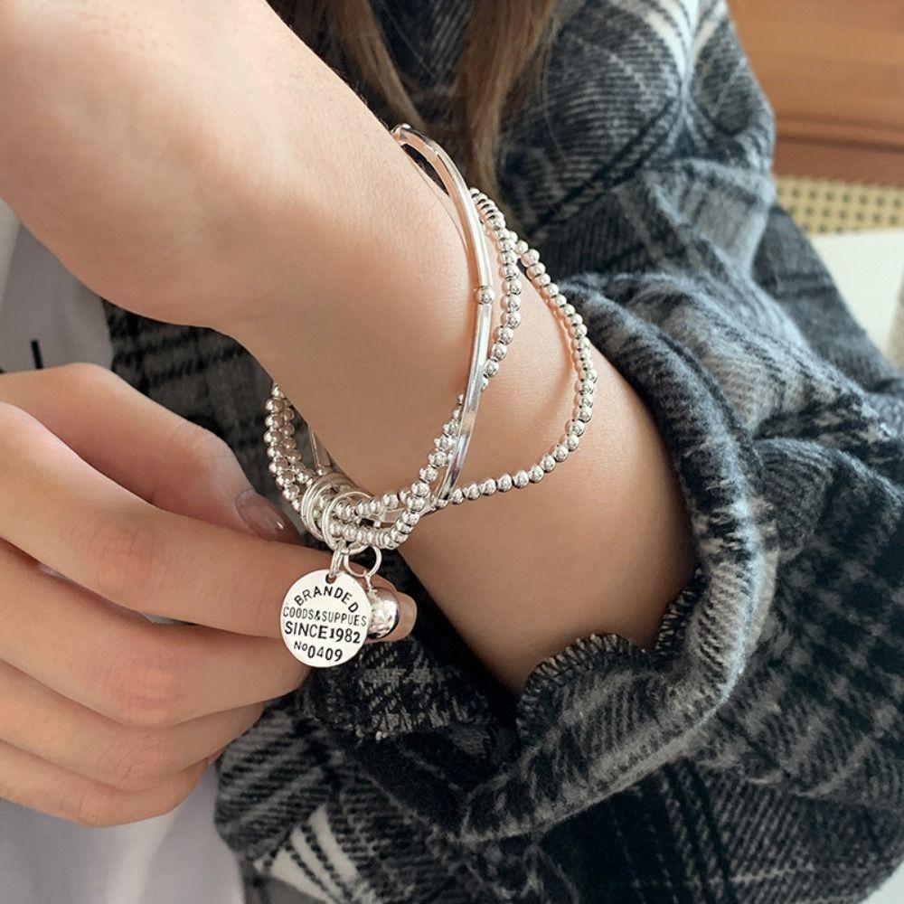 Light Luxury Three Layers Round Bead Bracelets INS Cuff Hand Bangles Jewelry Gifts