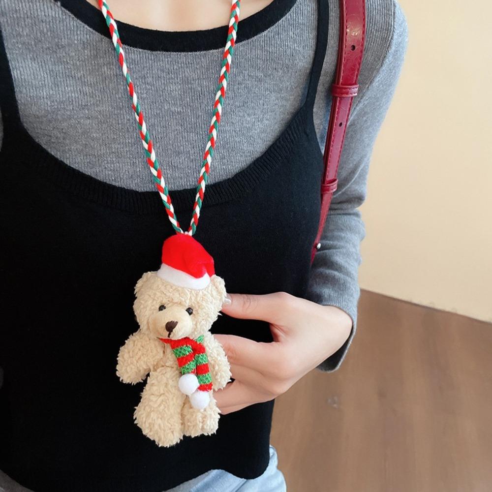 Plush Doll Christmas Necklace Lanyard Long Necklace Cute Sweater Chain Pendant  Girl