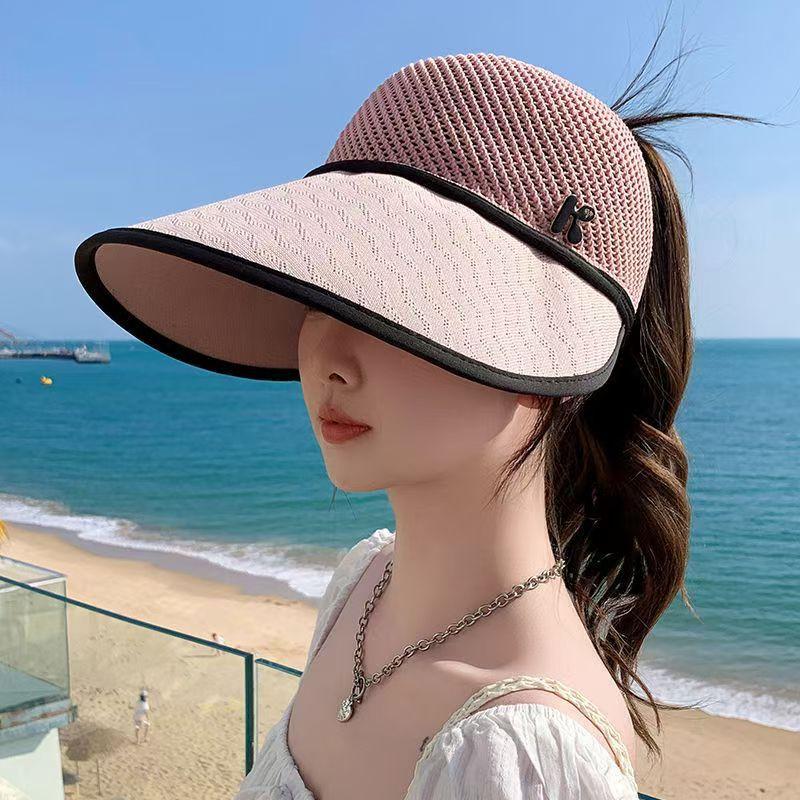 Summer Sun Protection Sun Hat Empty Top Sun Hat Knitting Outdoor Patchwork Sun Protection Hat Portable Class Roll Large Eaves Sun Hat