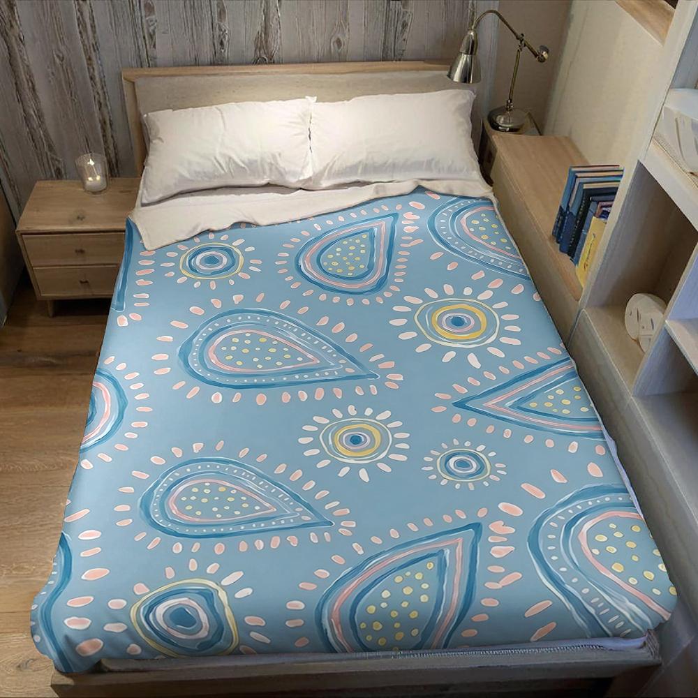 Blue Paisley - Inspired Pattern Flannel Blanket Warm Soft Halloween Christmas Couch Warm Cozy Decorative Decor For All Season