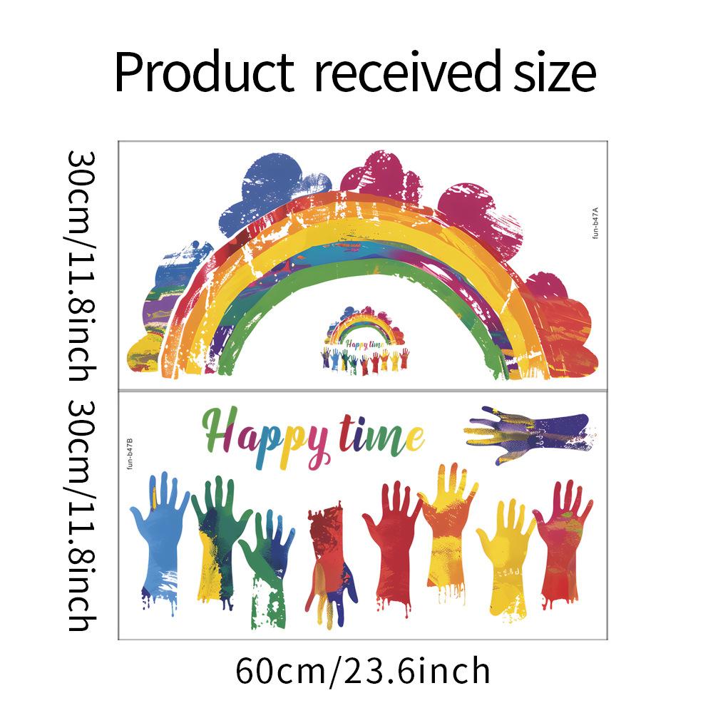 Graffiti Handprint Rainbow Happy Time Wall Sticker Self-Adhesive for Kids Room Kindergarten Wall Decoration