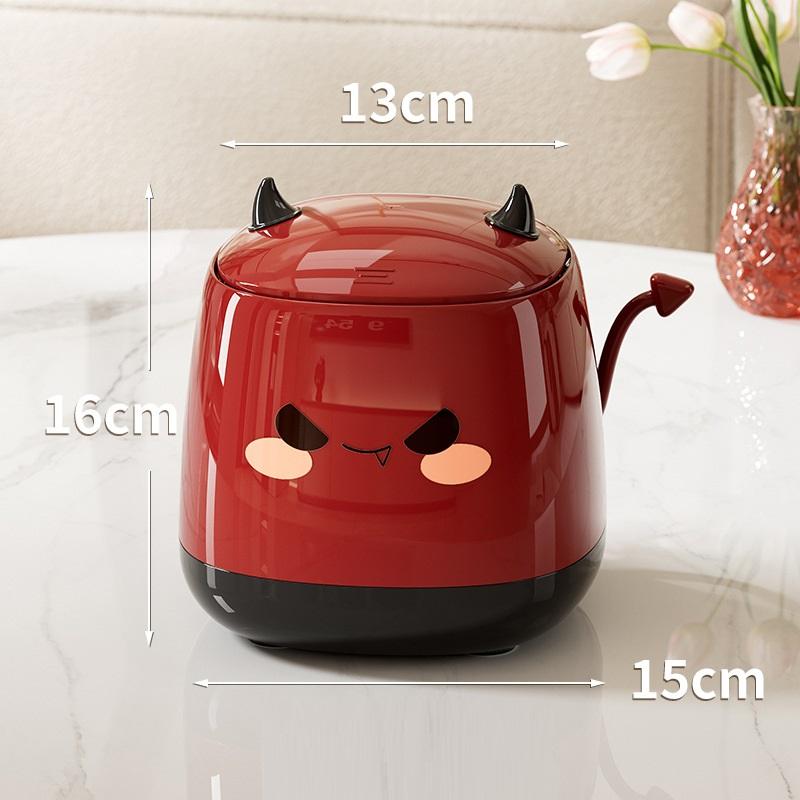

1Pc Desktop Small Trash Can Press Open Lid Paper Basket Cute Little Devil Shape Office Bedroom Living Room Storage Box красный