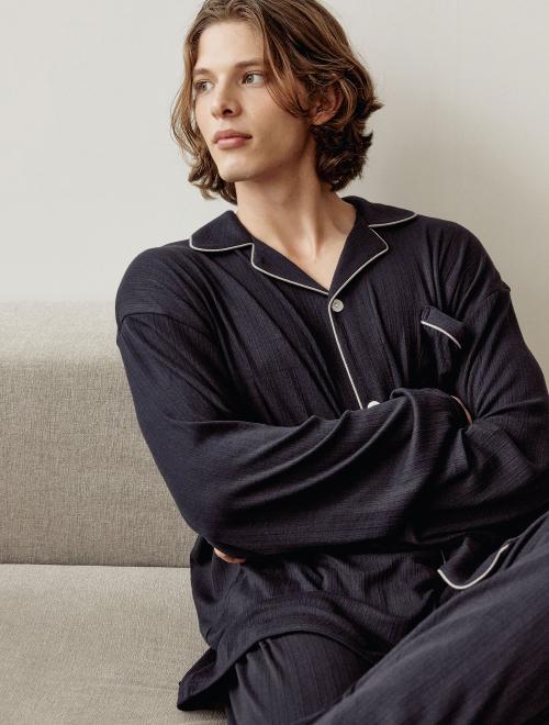 

[LUNALUZ STUDIO] Amanda Spandex Long Sleeve Collar Two-piece Pajamas (2C) [Shipped from Korea] 100% Authentic Grey