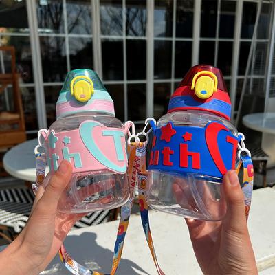 Small Bomb Cup with Straw Children's Shoulder Strap Portable Water Bottle Men and Women Couple Leisure Sports Plastic Water Cup