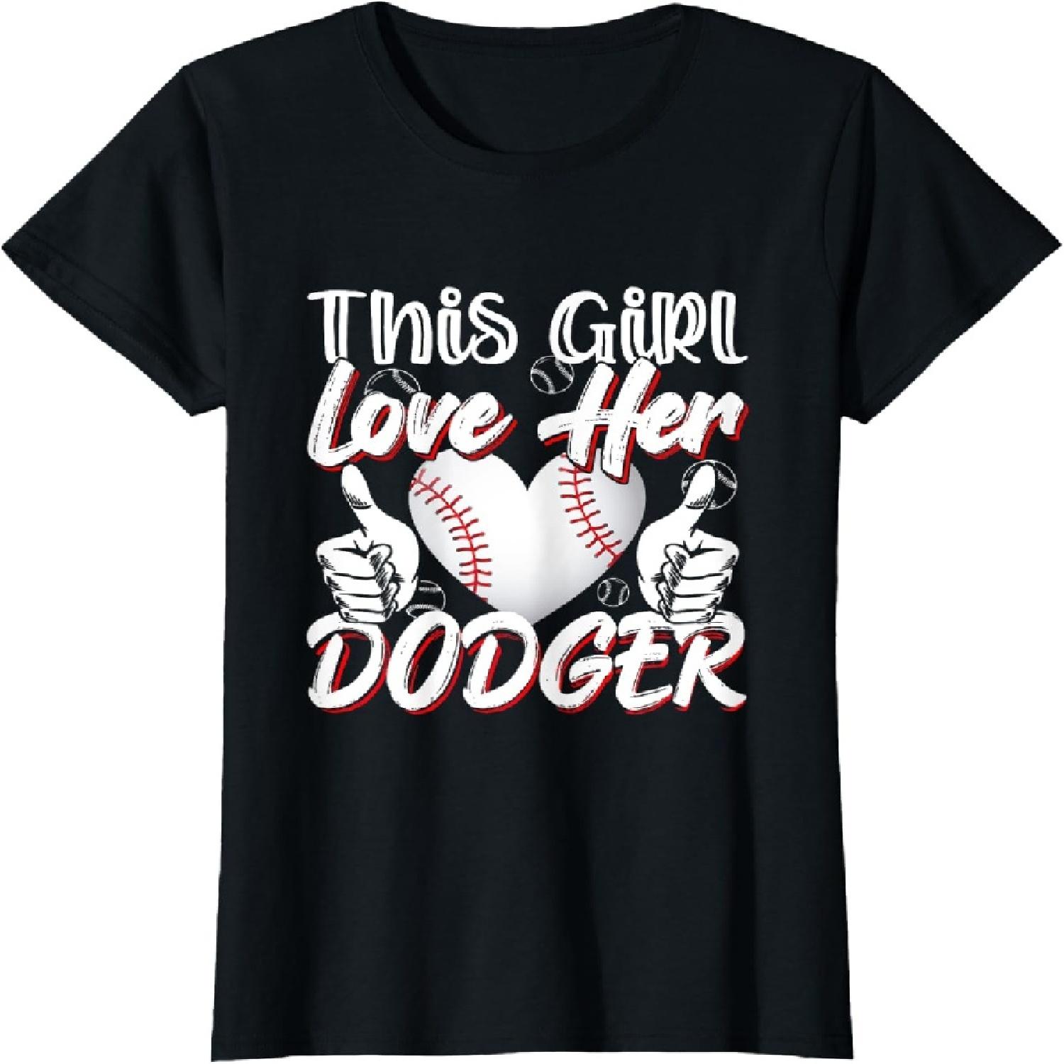 Girls Loves Her Dodger Baseball Sport Cute T-Shirt XXXXXL разноцветный