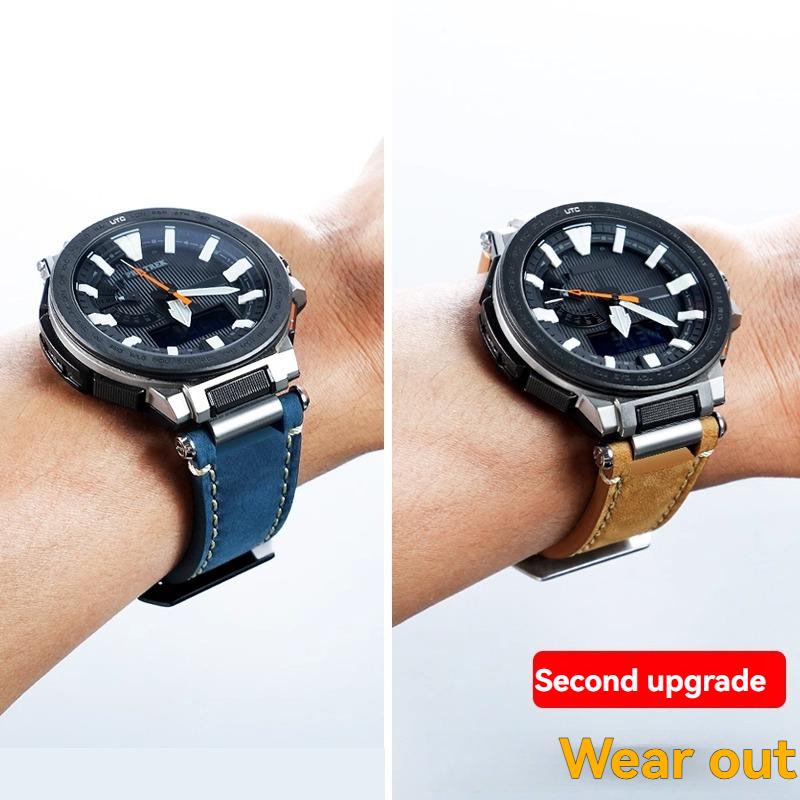 For Crazy Horse Leather Strap CASIO Casio Mountaineering Watch 5470 PRX-8000T/PRX-8001YT Modified Retro Leather Watch Strap