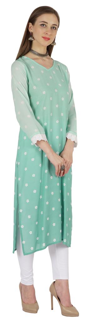 Bimba Printed  Designer  Kurta  For Womens Straight Kurti V-Neck Ethnic  Traditional  Wear - Cotton