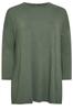 Women's Big Size Blouse Plus Size Crew Neck Slit Detailed Long Sleeve Oversize Blouse 321293