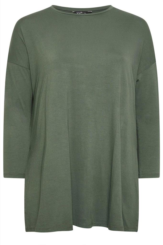 Women's Big Size Blouse Plus Size Crew Neck Slit Detailed Long Sleeve Oversize Blouse 321293