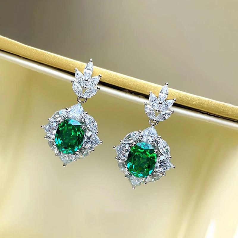 Huitan Bright Drop Earrings with Green Cubic Zirconia Charming Delicate Shiny Accessories for Women Graceful Wedding Zircon Hot