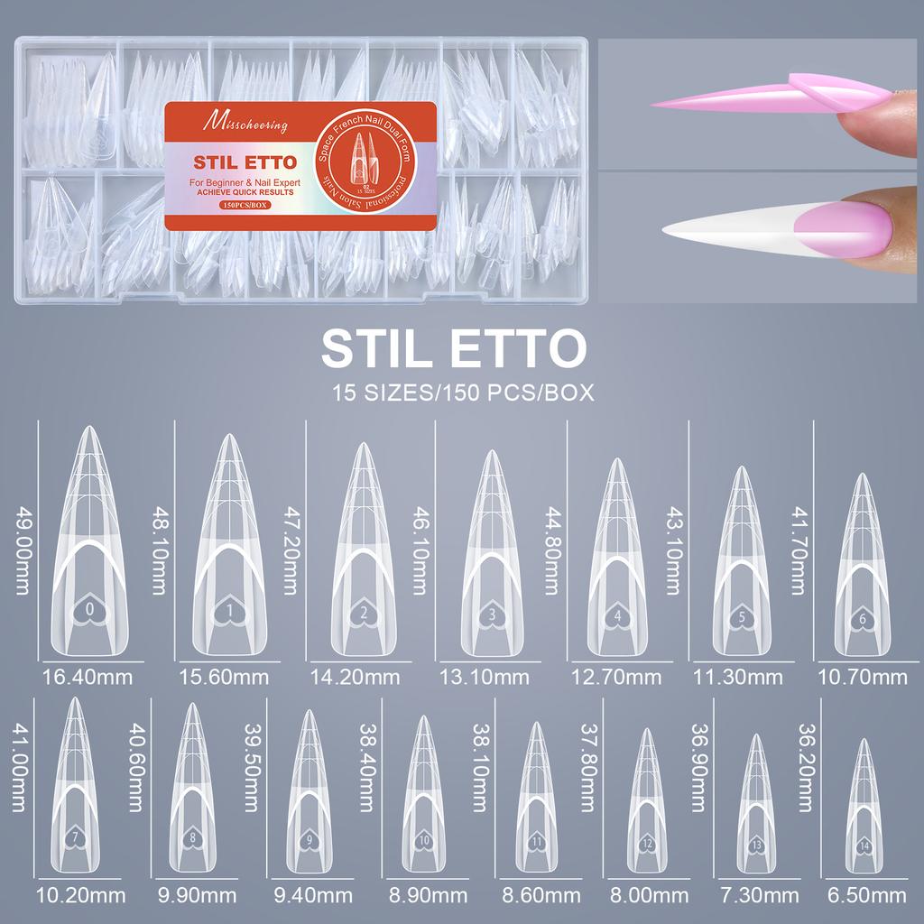 150 Stuks French Vormen voor Nagels met Meetlat – Transparante Kristal UV Gel Nageltips