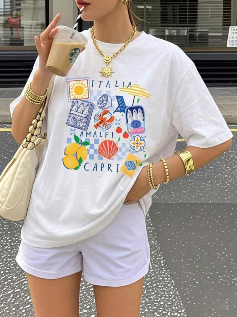 100 Cotton WoUnisexs Printed Tshirt Casual Vintage Shortsleeve Fashionable Printing Tops Fashion Hip Hop Loose Tops Tees
