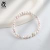 ORSA JEWELS Elegant Natural Shell Round Beads Bracelet for Women Adjustable 925 Silver Dainty Bead Bangle Fashion Jewelry PSB09