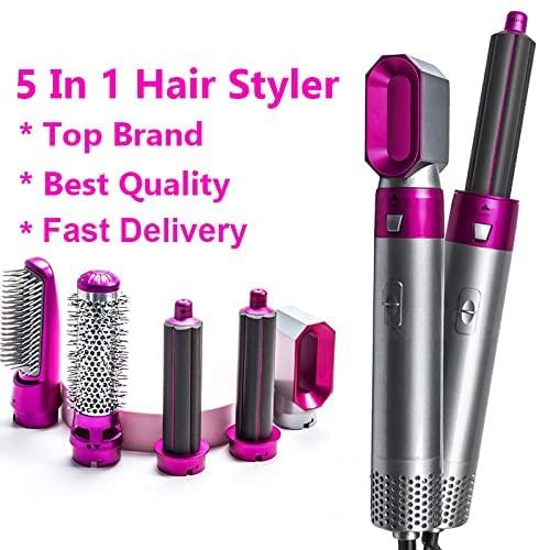 Styler 5 in 1 Hair Dryer Hot Air Brush Styler Ion Hair Straightener Volumizer Hair Curler Hot Comb Brush(Black US) with