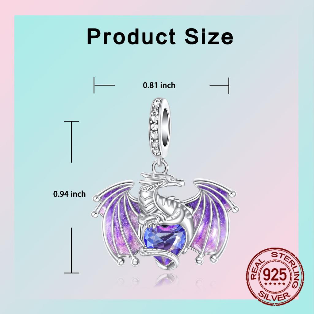 Koper Paarse Draak Vliegende Draak Hanger Bedel Compatibel Met Authentieke Bedel Kralen Bedels Armbanden Vrouwen Doe-Het-Zelf Sieraden Cadeau