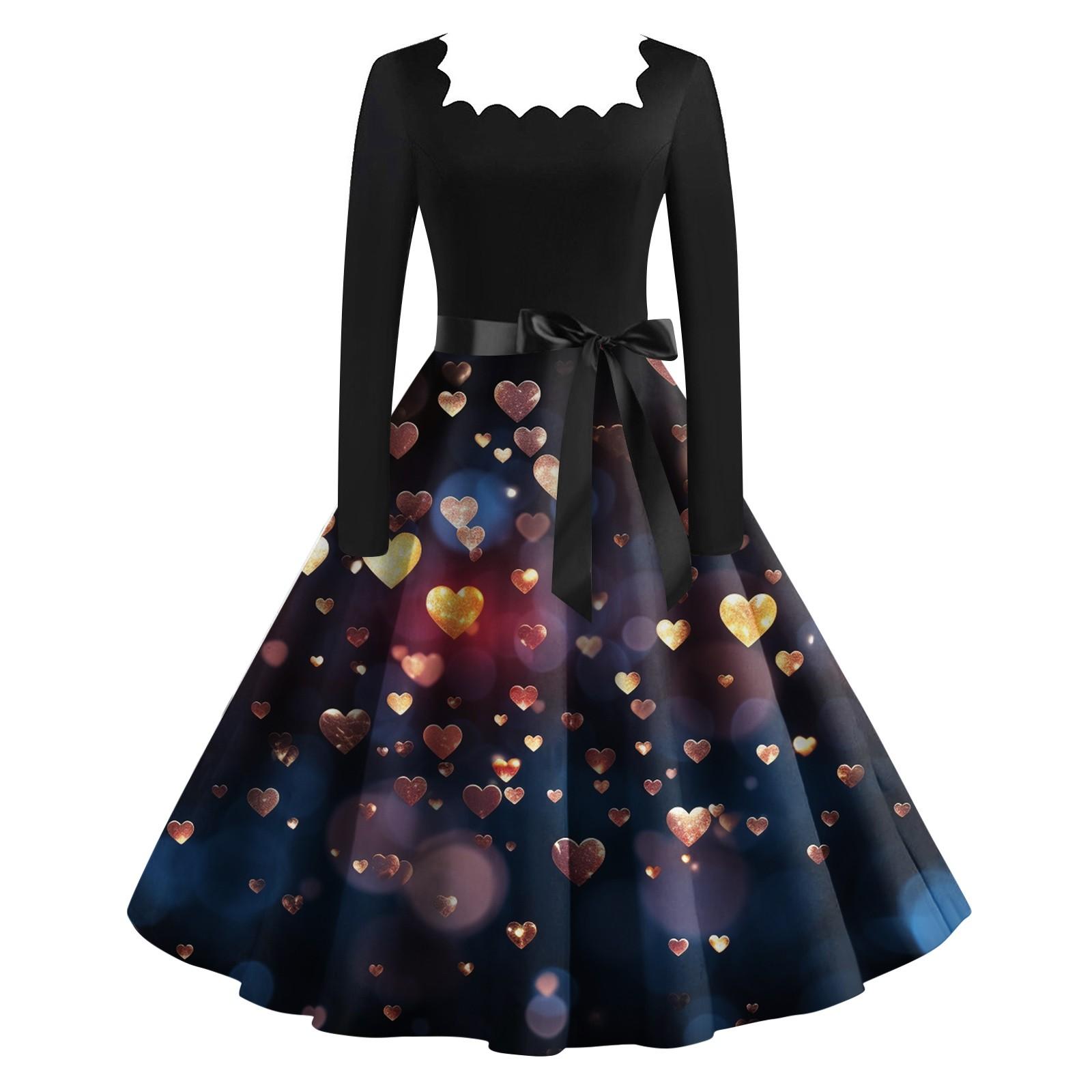 Женское винтажное классическое платье с длинным рукавом и принтом ко Дню святого Валентина — фото 8