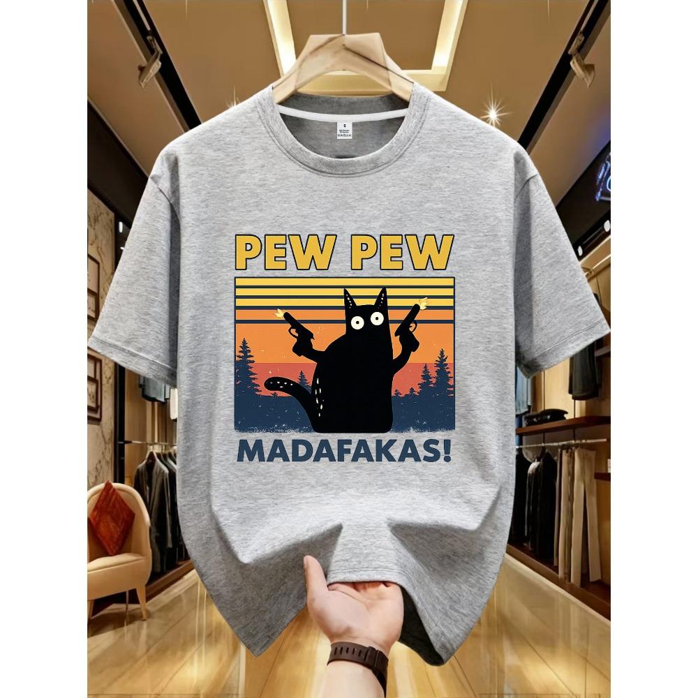 Pew Pew Madafakas T-shirt Uomo Manica Corta Novità Divertente Gatto Maglietta Cotone Top Larghi Magliette Tee T-shirt