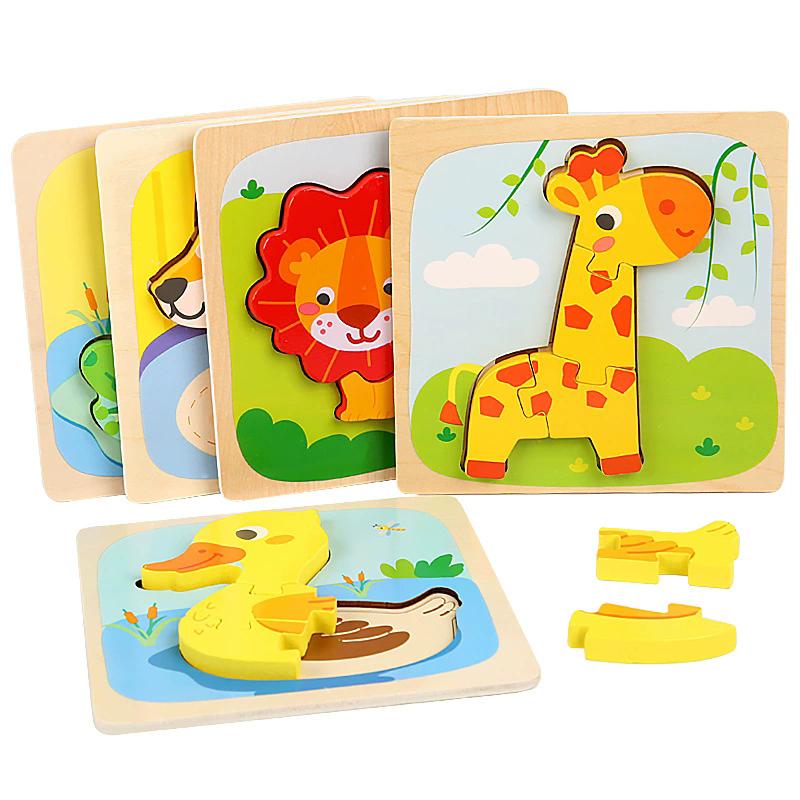 3D Wooden Puzzle Cartoon Animals Cognitive Jigsaw Puzzle Montessori Toy Early Learning Educational Toys For Children Best Gifts