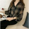 Early Autumn Women's Loose BF Plaid Shirt Women's Long-sleeved Hong Kong Style Blouse Shirt