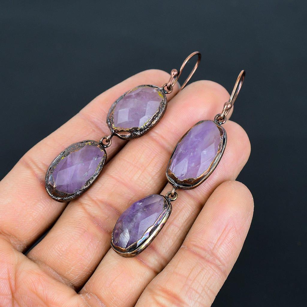Amethyst Ohrringe Edelsteinschmuck, Kupfer Elektrogeformte Ohrringe, Geschenk für Frauen Handgefertigte Ohrringe