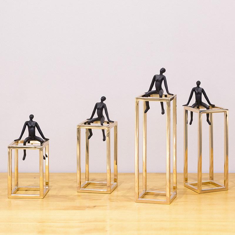 Metal Frame Black Figure Sculpture Meditator Ornaments Modern Luxury Books Creative Home Decoration Ornaments Statue Gifts