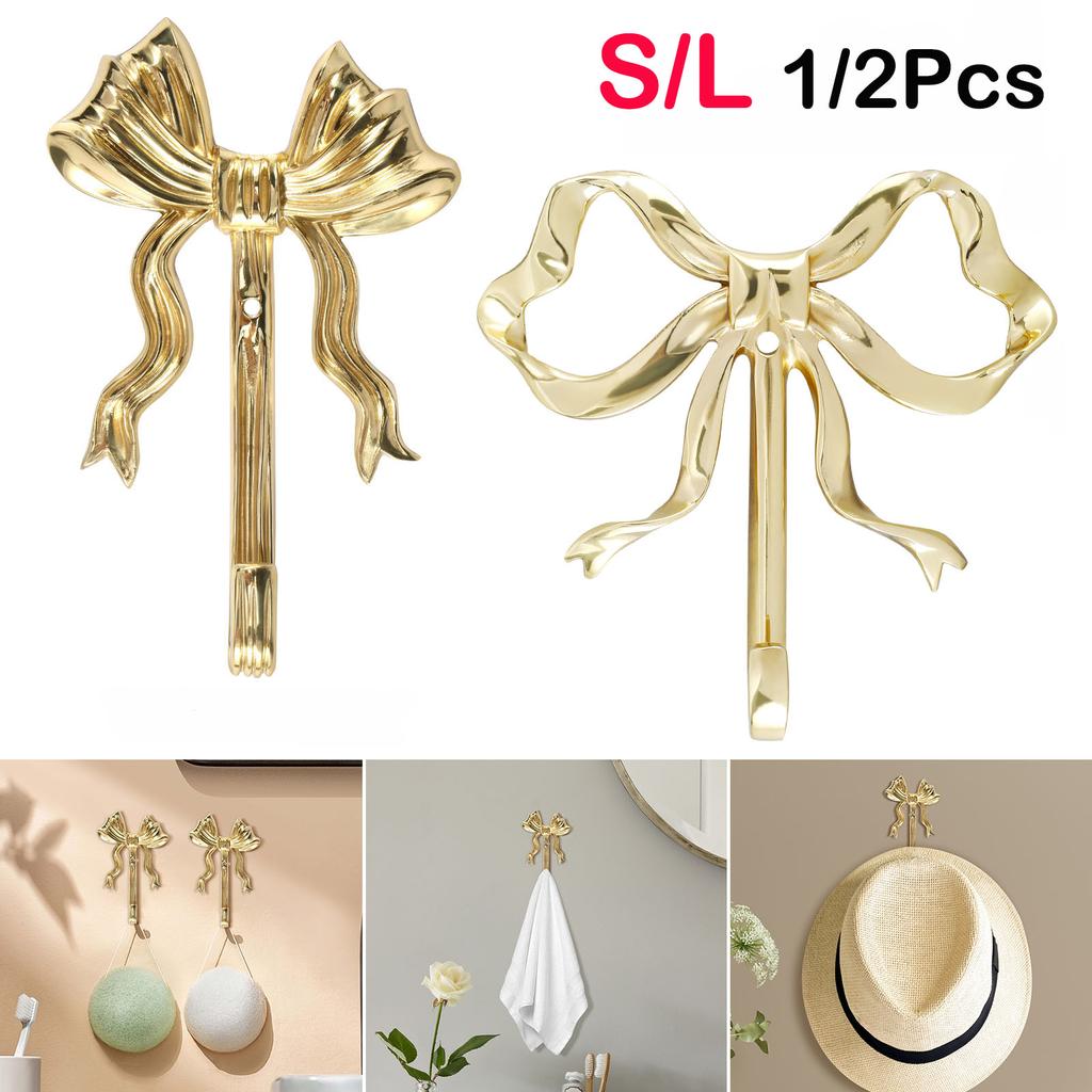 1/2Pcs Coat Hook Brass Retro Gold Bow-Shape Decorative Hook Wall-Mounted Clothes Rack for Home Bathroom Bedroom Towel Hooks