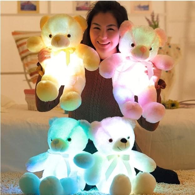 [USED] LED Light-Up Plush Teddy Bear, Party Favors, Gift, White