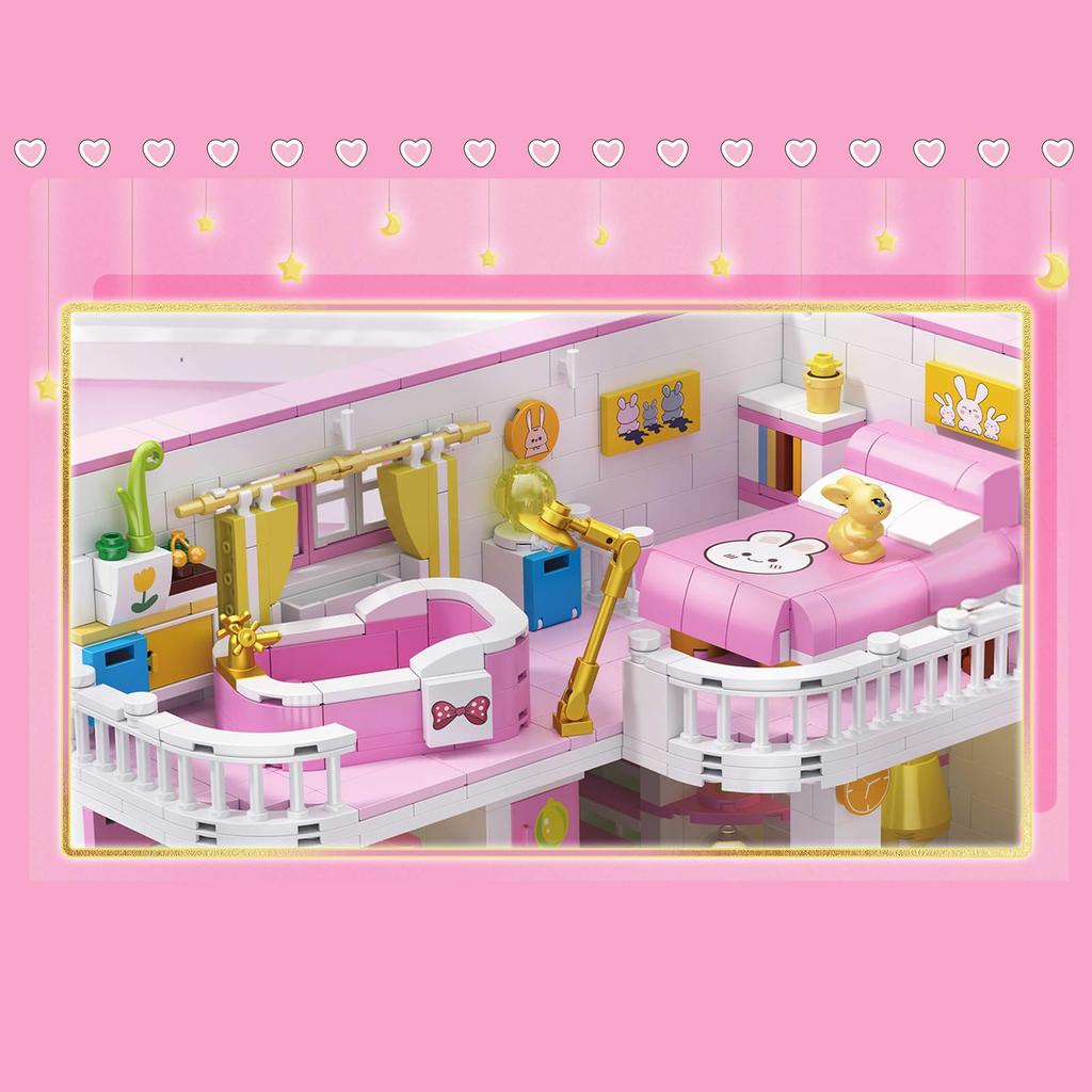 Hallisun Block Set Building Assembly Rabbit Pink Room Model 3D Puzzle Toy Miniature Mini Size Brick Brick For Adults Children Boys Girls 8 Years +