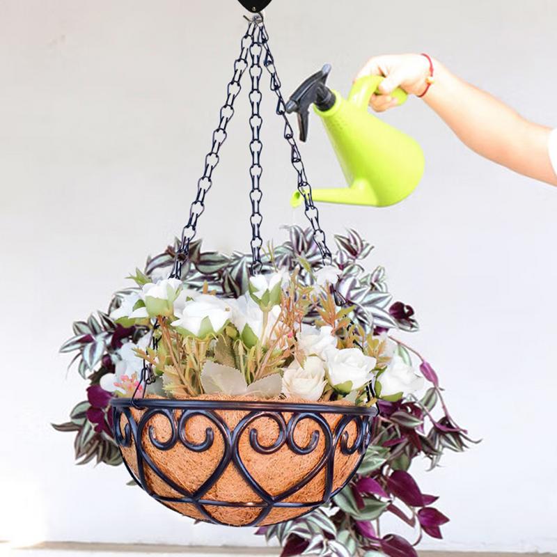 Coconut Brown Round Iron Chain Hanging Basket Flower Pot European Creative Fleshy Green Plant Chlorophytum Comosum Flower Pots