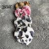 Bag Accessory Plush Leopard Love Heart Keychain Stuffed Keyring Pendant with Metal Star Punk Backpacks Decorative Keychain