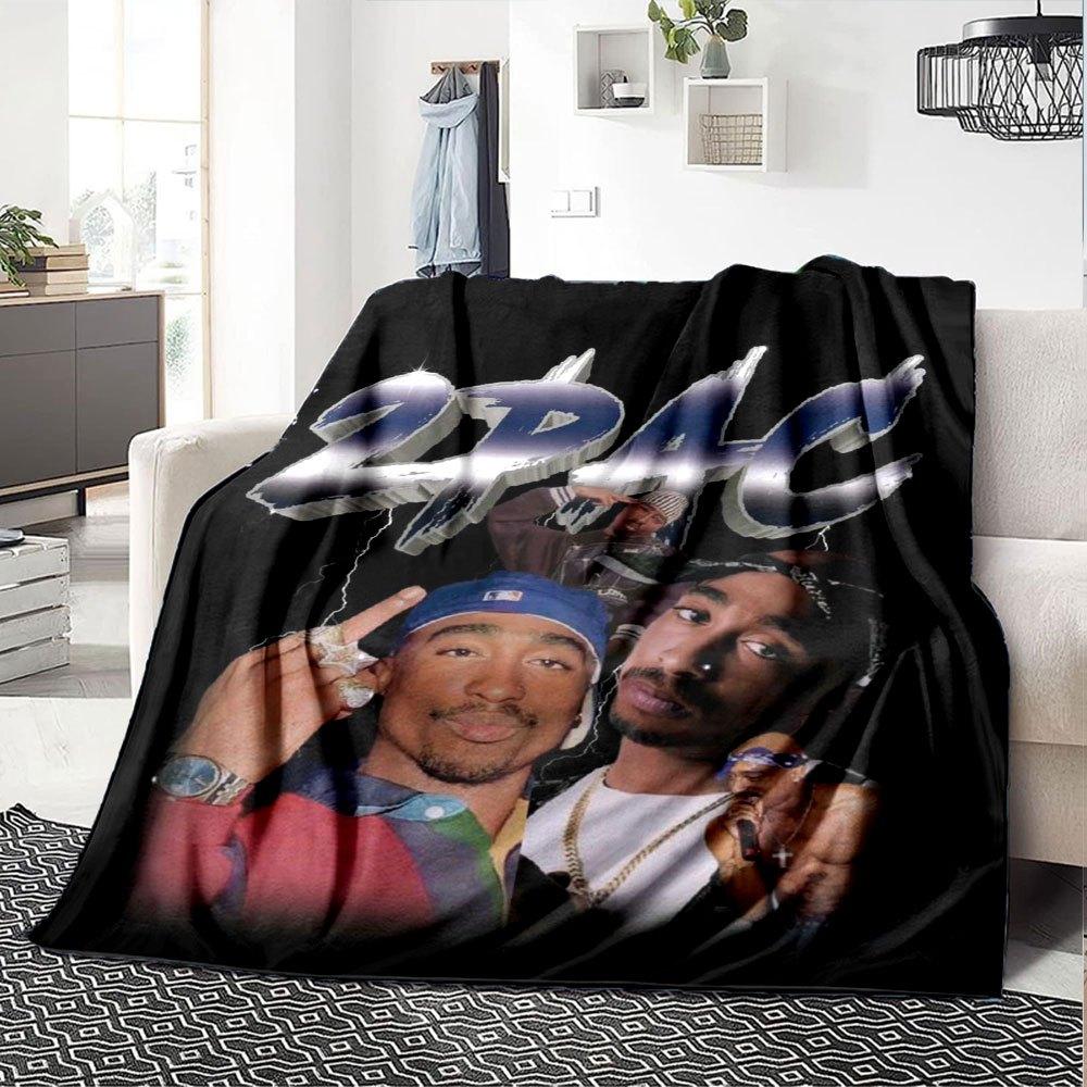 1pc 2PacHip Hop Blanket Soft Lightweight All Season Multi Purpose Throw for Sofa, Bed, Office & Picnics, French Style with Iconic Album Art & Quotes