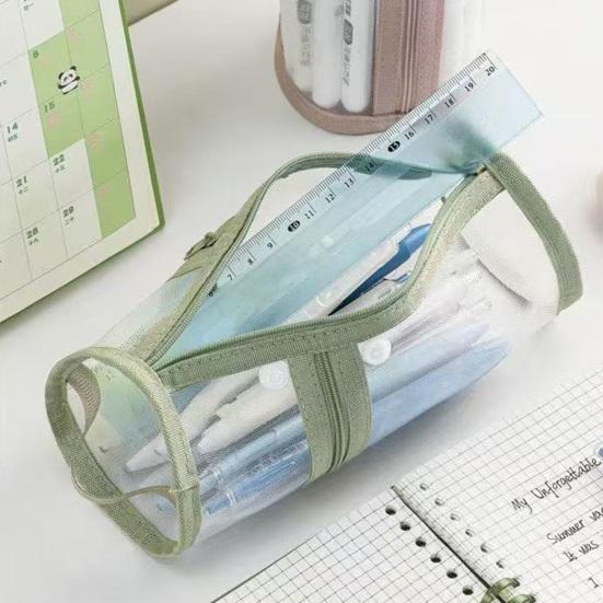 Pencil Case Large Capacity Transparent Mesh Pencil Bag Multifunctional Student Stationery Storage Organizer Cosmetic Bag for School Office Travel