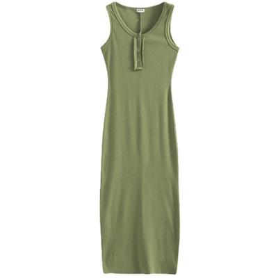 Vest Dress Summer Suspender Long Skirt Sleeveless Solid Color Cotton Waist-lifting and Slimming Tight Temperament Button Skirt
