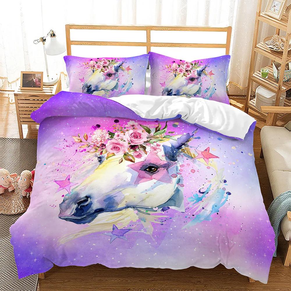 

100% Bamboo Fiber Bedset Print Star Cow,Rabbit, Kitten Rainbow Princess Pink Purple Comforter Cover Set For Girls Kids Boy Teen (135x200cm)