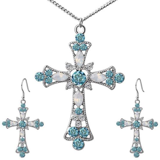 

Женщины Rhinestone Инкрустация Крест Кулон Цепочка Ожерелье Крюк Серьги Ювелирный комплект