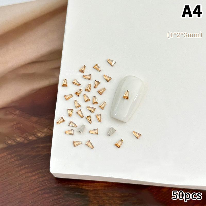 50Pcs Champagne Nail Art Rhinestone 1-6Mm Flatback Glass Crystal Gems Hotfix Nail Diamond Mixed Sizes Nail Charms