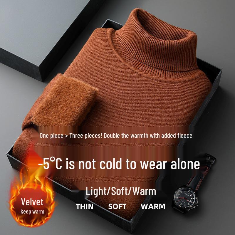 Autumn/Winter 2025 Men's High-Neck Wool Blend Plush-Lined Sweater