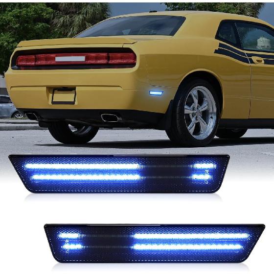 Dynamic Scan White LED Side Marker Lights For 2011-2014 Dodge Charger | 2008-2014 Dodge Challenger, Upgraded Dual Row Sequential Rear Bumper Signal