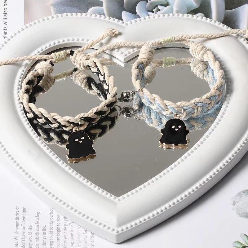 Ghost Couple Magnetic Bracelets: Cute Cartoon Pair for Couples or Besties