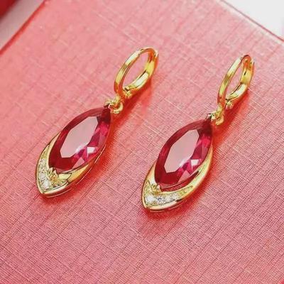 2024 Trendy Gold Ruby Earrings - Versatile European & American Style for Women