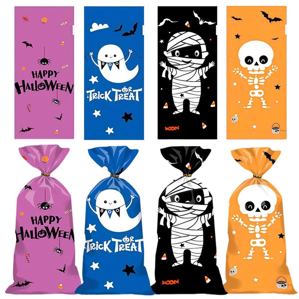 50PCS with Ties Halloween Gift Bag Cartoon Storage Bag Creative Candy Cookies Bag Halloween