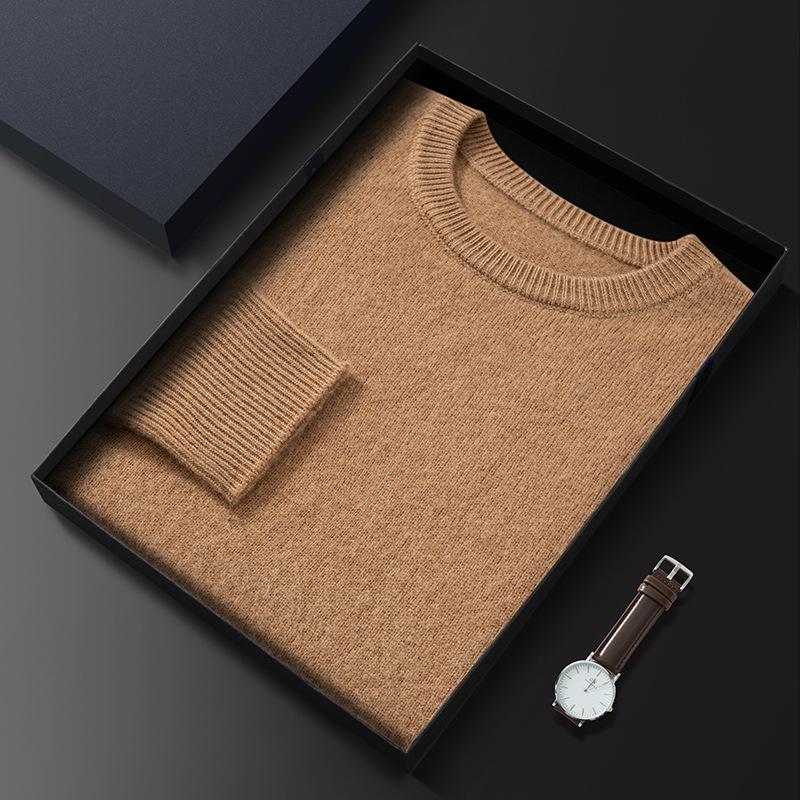 Thickened crew neck cashmere sweater versatile solid color knitted bottomed wool sweater