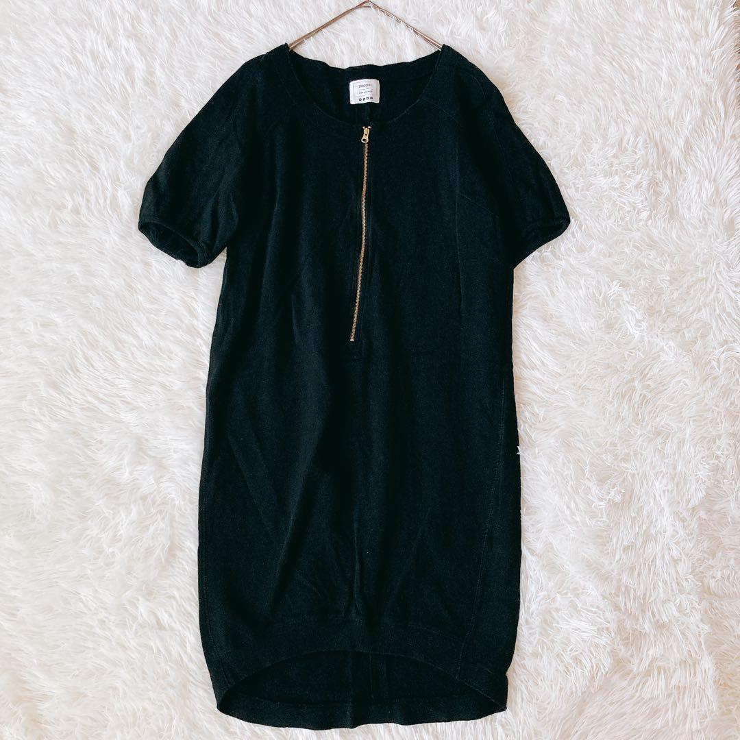Plaste Short Sleeve Dress Front Zip Black (2) Cotton Elegant Simple