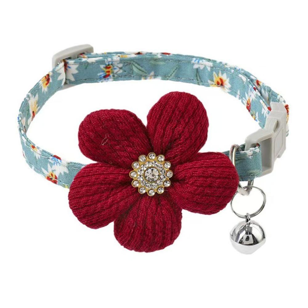 

Rhinestone 3D Flower Dog Collar Adjustable Floral Pet Collar Pet Shining Collar Pet Gift червоний