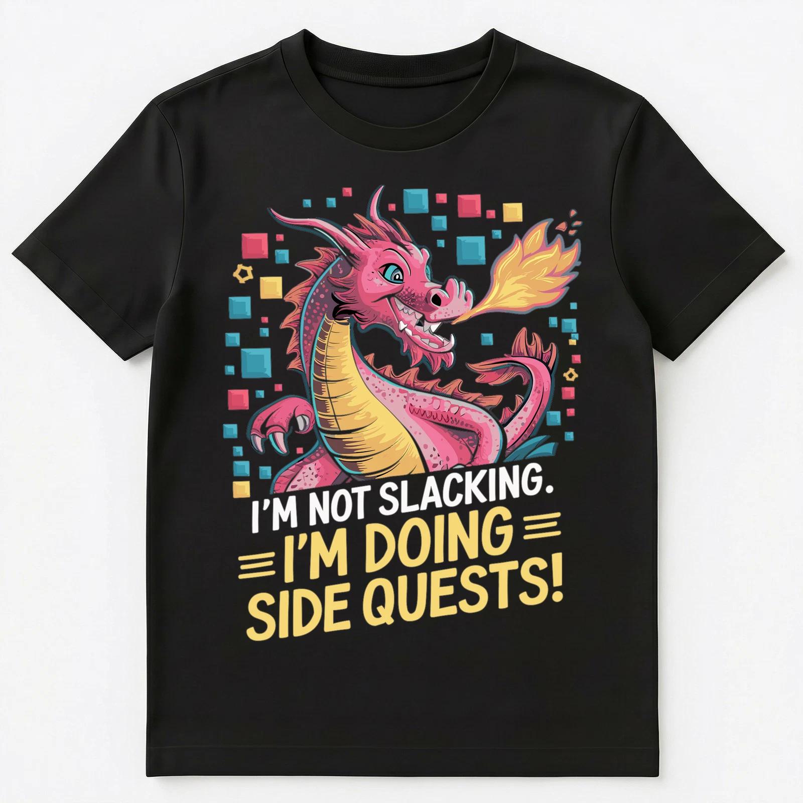 

Funny Procrastination Gamer Dragon Doing Side Quests Unisex T-Shirt S