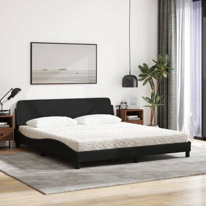 VidaXL Lit avec matelas noir 180x200 cm tissu 3208446