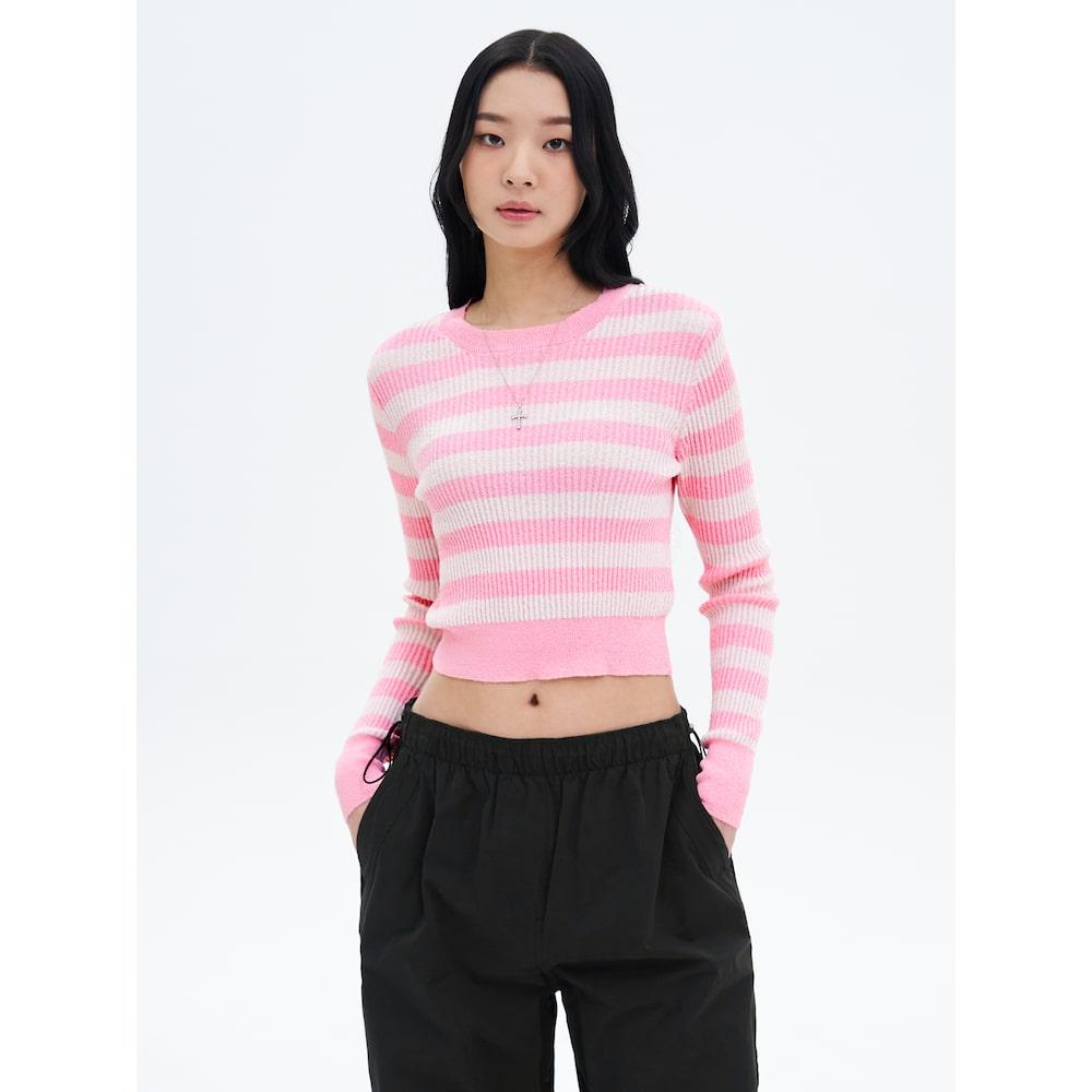 8Seconds Striped Round Neck Pullover Pink Pink/L